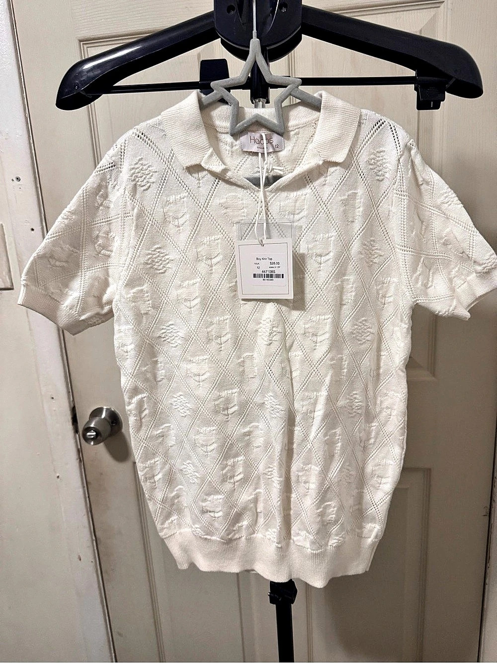 Hadas Short Sleeve Knit Polo in White Size 12 NWT